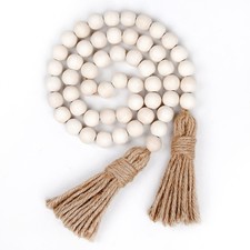 Wood Beads Garland, Farmhouse Tassel Garland, 39 in/Nature