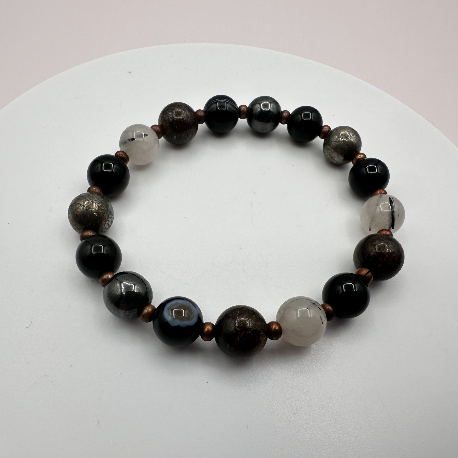 Vintage 90s Multi-color Stretch Beaded Bracelet Silver Tone Women's Jewelry