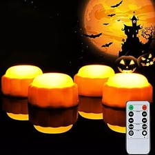 Set of 4 LED Pumpkin Lights, Battery Operated Jack O Lantern Decor, Orange