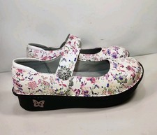 Alegria Paloma Floral Mary Jane Shoes Womens 37 US 7-7.5 White Pink PAL-7507 NEW