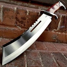 "Cuchillo machete de combate de caza hecho a mano de 19"" de acero al carbono con funda de cuero"