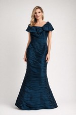 Jovani 158037 Teal Ruched Off Shoulder Evening Gown Mermaid Vintage Dress Sz 12