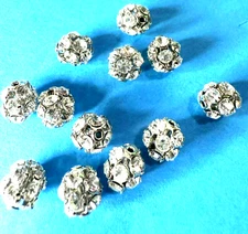 12 Silver and Crystal Ball Beads Rhinestone Studded Pave Style 8 mm Spacer VNTG