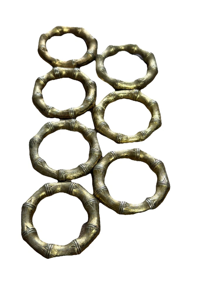 Винтажный золотой латуни бамбука развлечения салфетки кольца набор из 7 твердых колец - Изображение 2 из 4