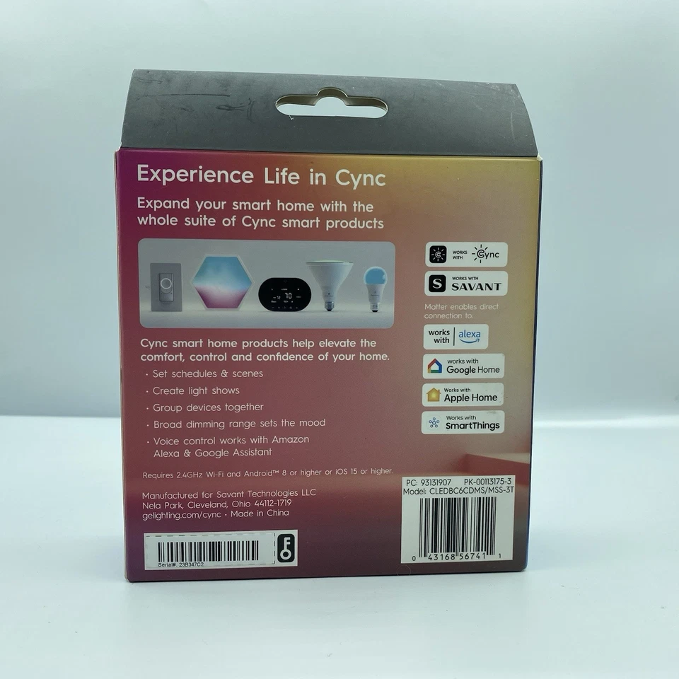 GE CYNC Smart Color Change Bulbs WiFi Compatible w Alexa & Google 40W B11 - Image 3 of 4