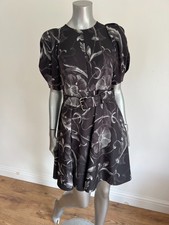 TED BAKER Dress Womens TB 2 UK 10 Saaraih Black Floral Belted Puff Sleeve NEW