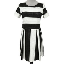 Isle by Melisa Kozan Dress Womens Small Black White Stripe Pleated Skirt Zipper