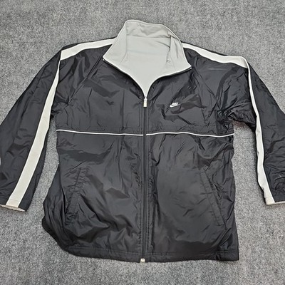 Nike Jacket Men Windbreaker XL Full Zip Reversible Black Gray Lined Track Coat