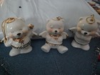 3 Porcelain Angel Teddy Bear White Gold Christmas Ornaments — photo 2