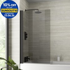 Over Bath Shower Screen Door 800mm Frameless Black Square 6mm Safety Glass Panel