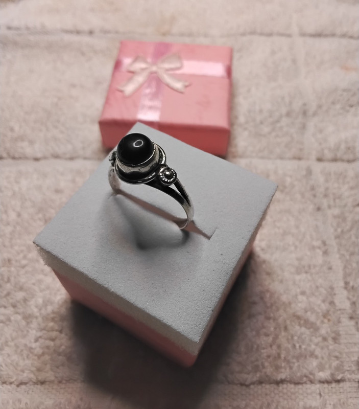 Black Onyx Pinkie Ring.  Set In Anti-Tarnish Rhodium Plated Setting.   Size6.75