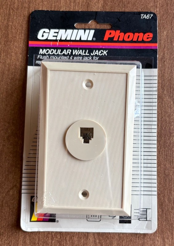 Gemini Phone Modular Wall Jack - New Old Stock Flush Mount 4 Wire Jack