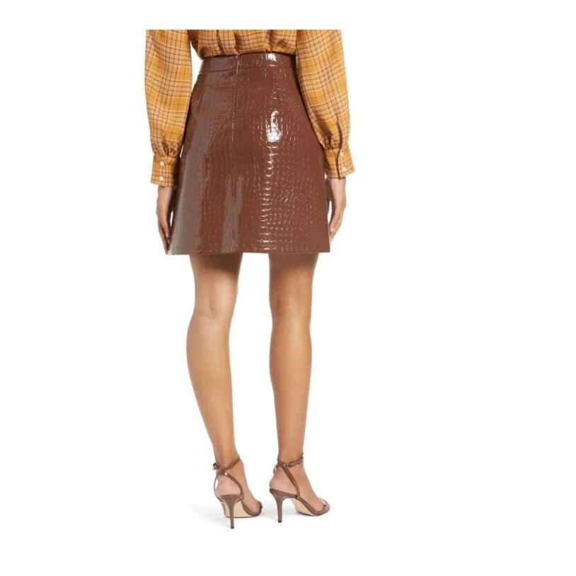 Minifalda mediana halógena de cuero sintético en relieve cocodrilo Atlántico-Pacífico nueva con etiquetas Foto 4 de 4
