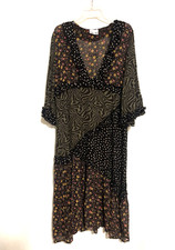 GANNI Dress 36 Womens Vneck Maxi Patch Floral Floral Brown Black