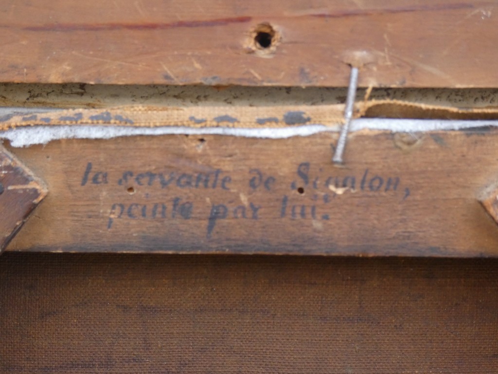 LARGE & BEAUTIFUL 19TH CENTURY CANVAS - A YOUNG SPINNER IN THE FOREST WITH A BASKET OF FLOWERS