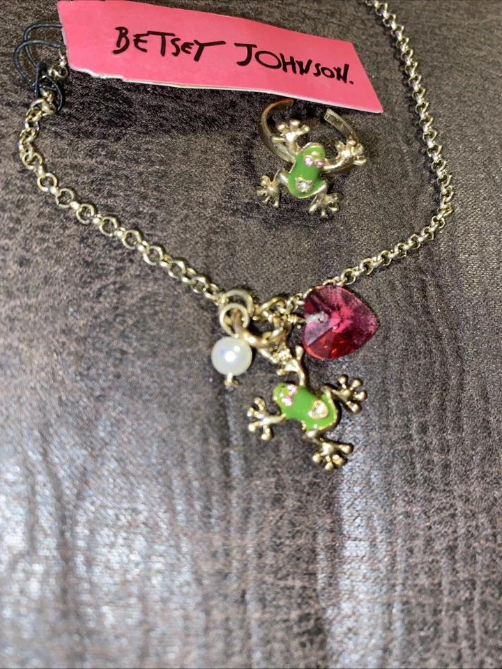 Pulsera de tobillo de rana Betsey Johnson con anillo de punta de rana a juego retirada nueva Foto 2 de 4
