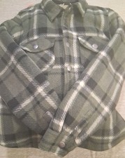 Eddie Bauer Kids Size 6/7 Green Plaid Snap Button Sherpa Lining Jacket