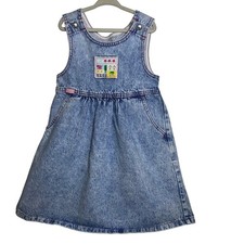 Lee vintage 90s girls Multicolor Acid Wash Cotton Denim overall Jumper Dress 6