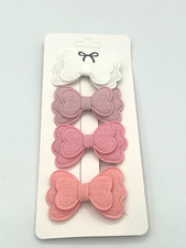 Flower Hair Bows for Girls 4-Pack features solid pattern Pink  White Set 