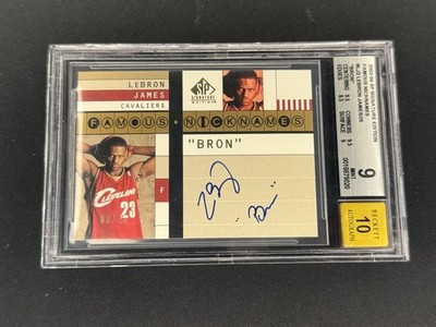 2003 SP Signature Edition Famous Nicknames LeBron James "BRON" AUTO /25 BGS 9/10