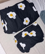 IKEA OGONLOCKSMAL Duvet Cover & 2 Pillowcases, Black/Yellow, King Egg Flower 
