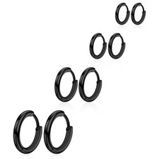 4 Pairs Hoop Earrings for Men 316L Surgical Steel Small, Black