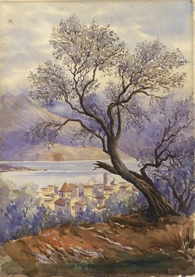 Arthur Herbert Hussey (1863-1923) Aquarell Gemälde Ajaccio Frankreich - Bild 1 von 3