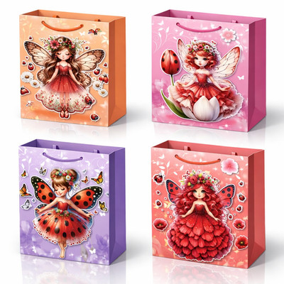 RHP Geschenktüten 12er Set Feen & Marienkäfer 23x18x10cm Kinder Party 3D