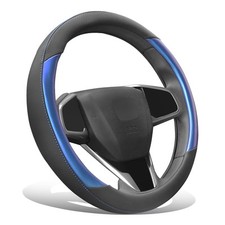 Perforated Leather Wmetallic Pattern Insert Steering Wheel Cover Blue 14.5-15