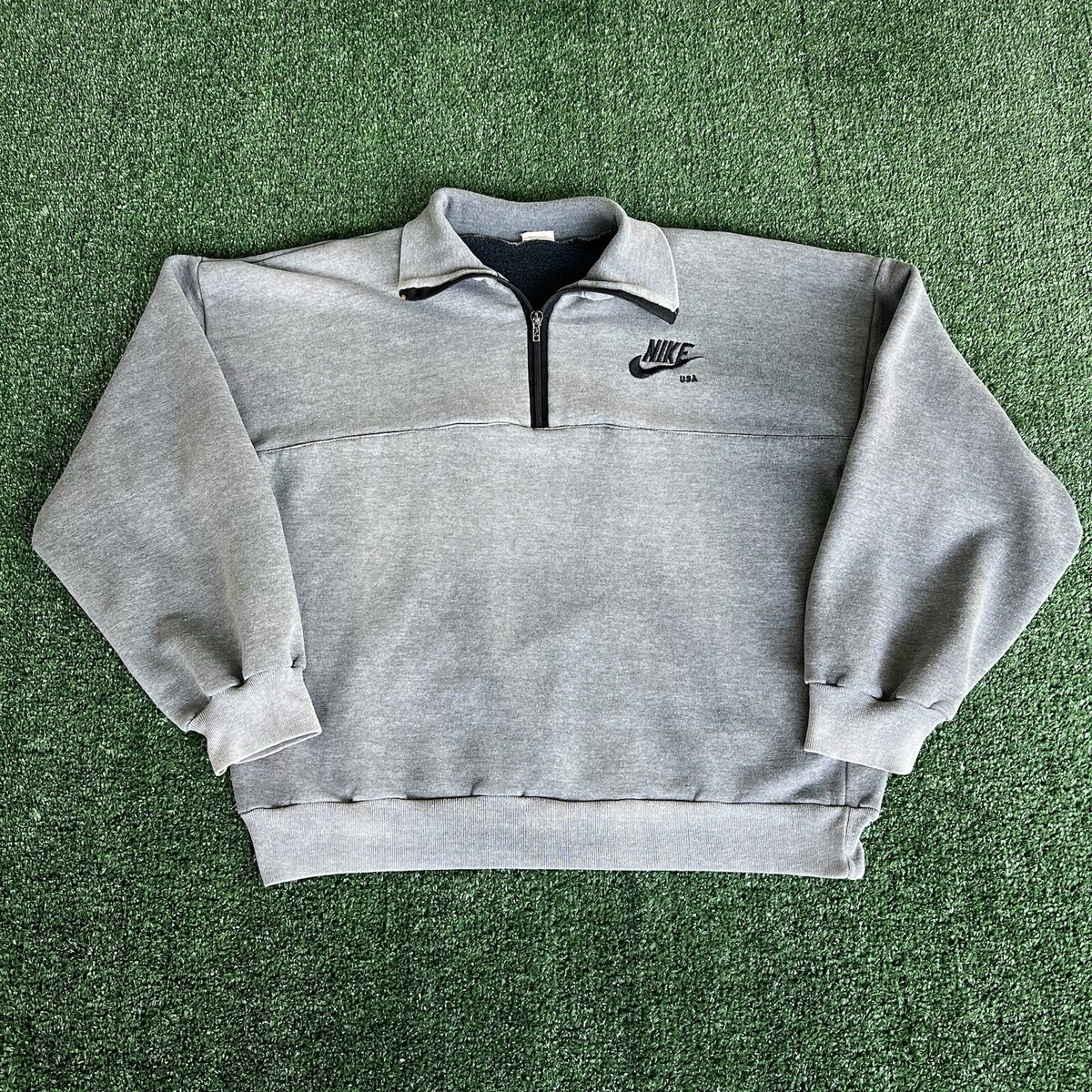 Rare Vintage 70s Nike Quarter Zip Gray Black Cropped Sweatshirt