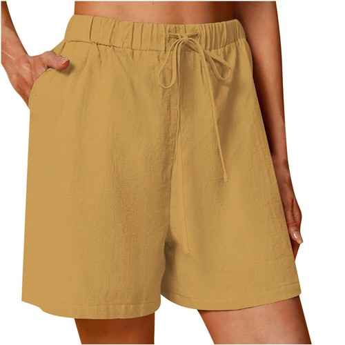 Women Shorts Straight Wide Leg Shorts Elastic Waist Shorts Summer Linen Shorts - Picture 13 of 17