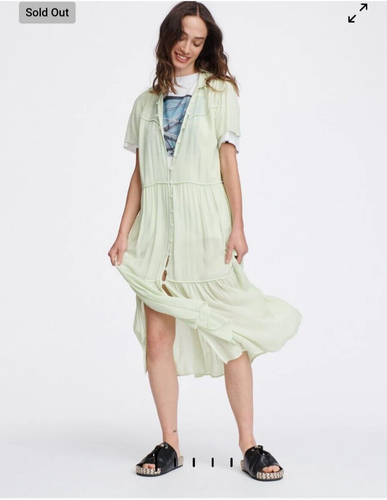 Rag & Bone Libby Midi Dress Bright Green Short Sleeve Button Front Boho Medium - Picture 2 of 18