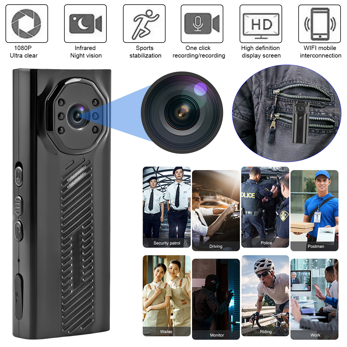 Mini 1080P Police Body Cam with WIFI IR Night Vision 32GB HD DVR-image