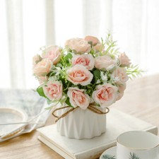New Artificial Silk Table Flowers Rose Daisy Rabbit  Arrangement Ceramic Vase UK