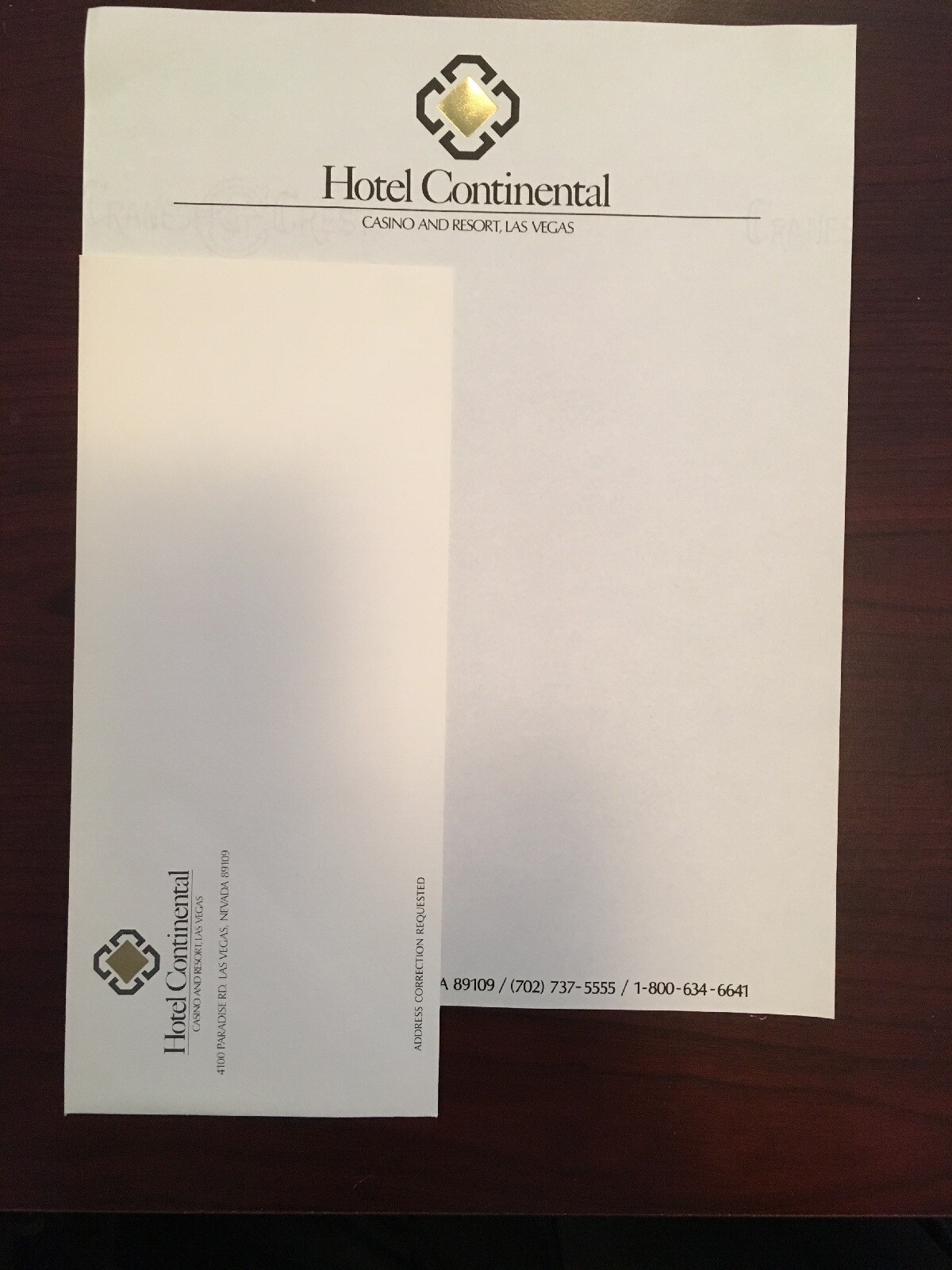 Hotel Continental Las Vegas-stationery