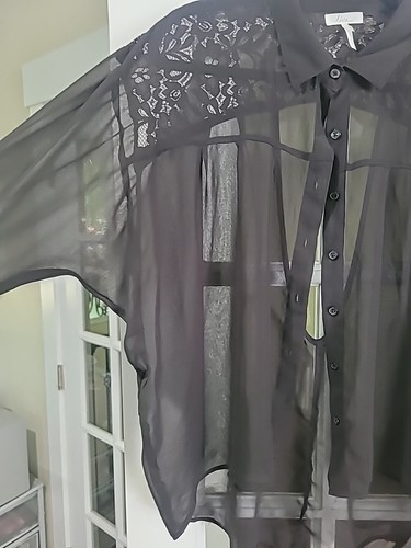 Kirra Oversized Sheer Lace Shoulder Long Sleeve Blouse Sz L - Picture 5 of 8