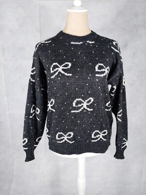Pullover Vintage Beguinage Gr. (S/36) schwarz weiß Pulli Strick retro Schleifen