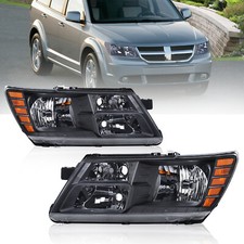 Pair Front Headlights Assembly For 09-20 Dodge Journey Black Housing Clear Lens