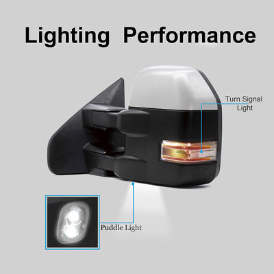 SCITOO Chrome Power Heated Towing Mirrors For 2007-2014 F150 - Pair - With Puddle & Turn Signal