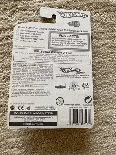Hot Wheels 1970 PLYMOUTH SUPERBIRD 2006 First Editions #001 FTE Faster Than Ever - Picture 8 of 10