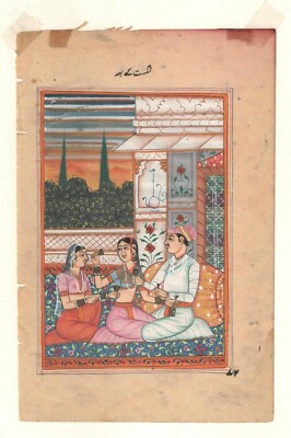 Indisch Malerei Mughal Miniatur King Queen Harem Leben Wasserfarbe Hand Malen