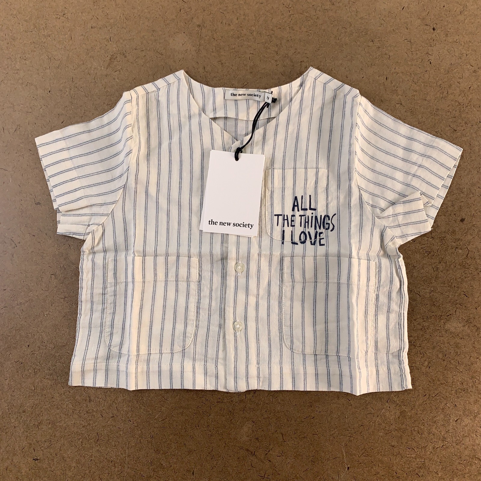 The New Society Toddler Size 3 Classic Stripe Button Up Short Sleeve Shirt NWT