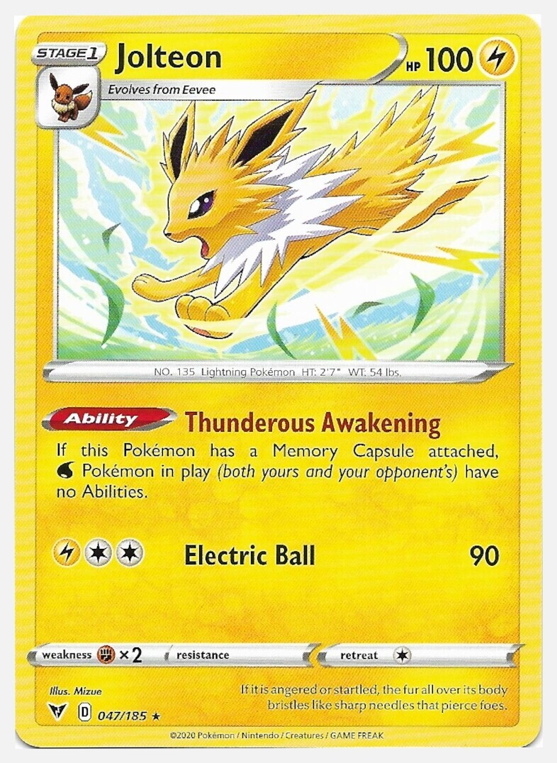 Jolteon 047/185 Rare Vivid Voltage Pokemon Card NM-Mint | eBay Jolteon 047/185 Rare Vivid Voltage Pokemon Card NM-Mint | eBay