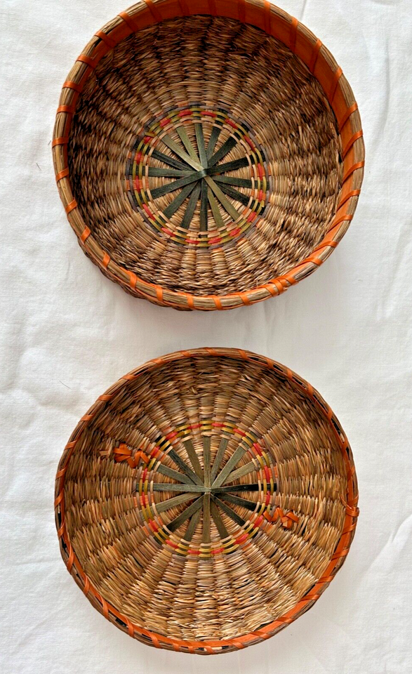 Vintage Native American Passamaquoddy Sweetgrass Sewing Basket w/Cover