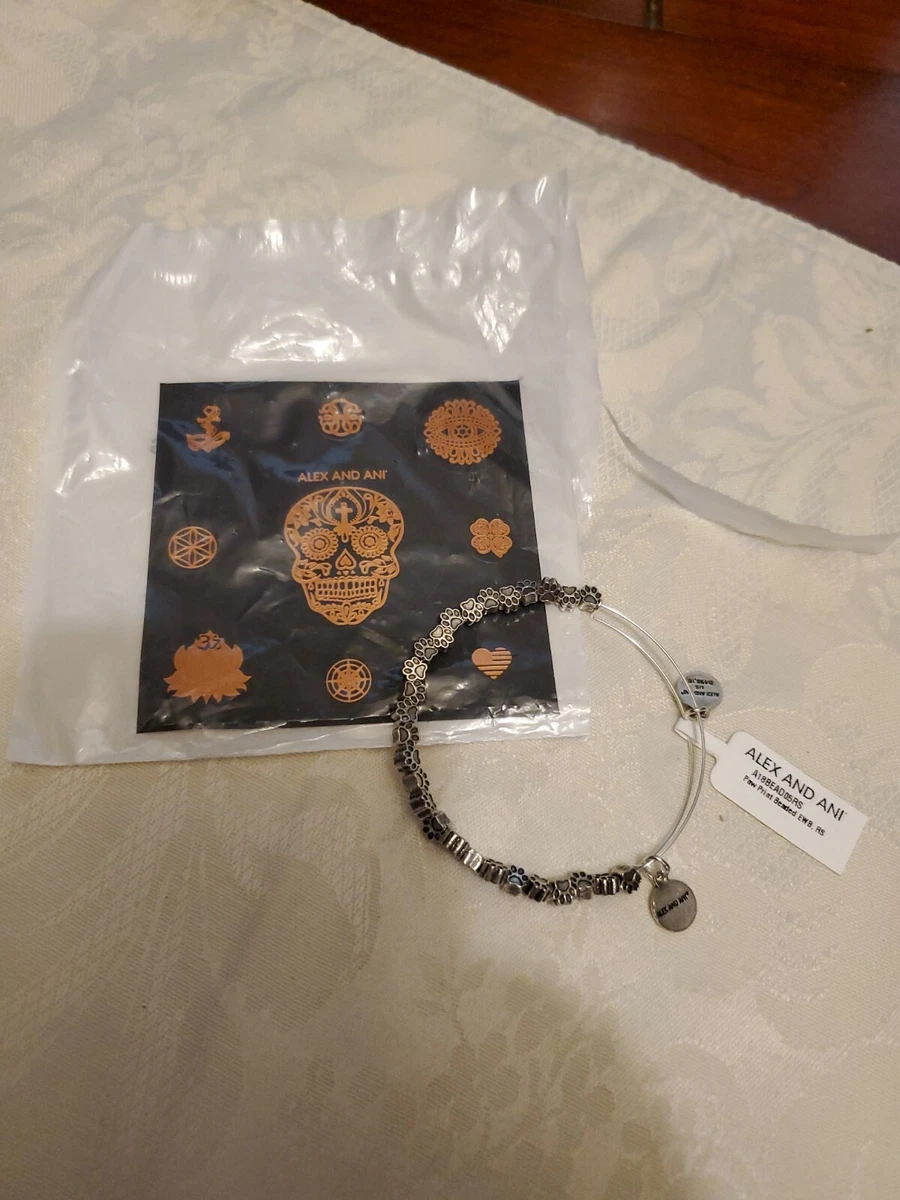 Alex and Ani Paw Print Beaded Bangle Bracelet Rafaelian Silver