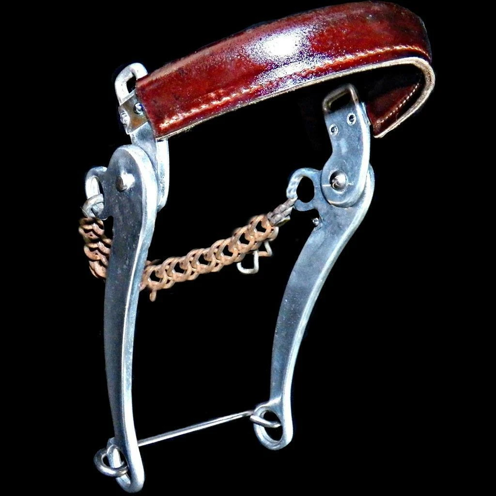 Hackamore Cheval Sliester – Nez Tressé Cuir Brut, Branches Alu, Ancien USA
