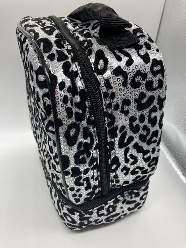 School Lunch Box Black Silver Leopard Sequins Dual Compartment Lunch Bag - Picture 10 of 10