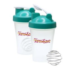 2x Shaker Bottle Protein Blender Diet Drink Mixer Cup + Ball Whisk 400ml Green