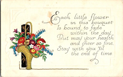 Postcard Each Little Flower Poem Bouquet of Flower Embossed To Your Health