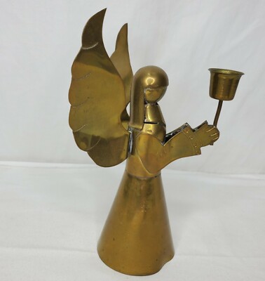 Vintage Brass Angel Candle Holder Mid Century Wings Up Holidays Religious 
